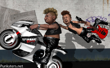 Punk Rock Guys on Motorcycle Desktop Wallpaper